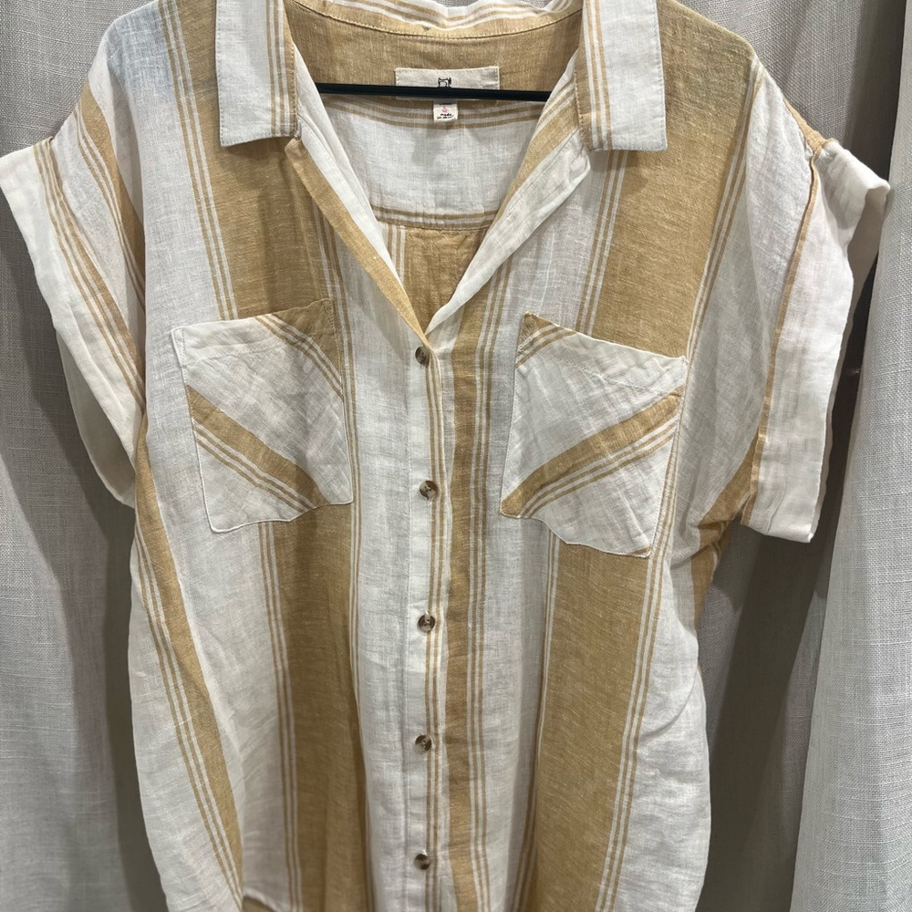 Thread & Supply Linen Blend Striped Button Up | Size Large - Picture 2 of 9